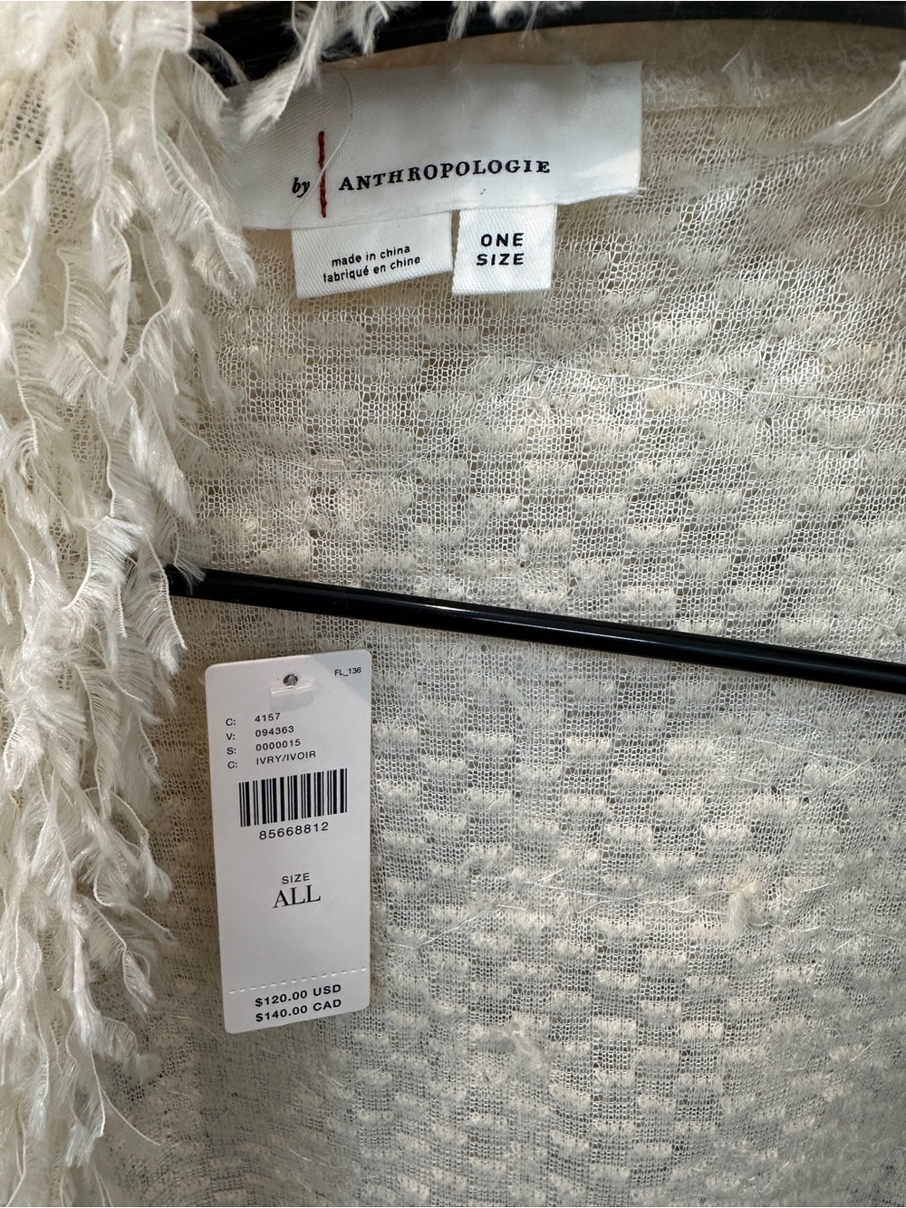 Anthropologie Ivory Textured Fuzzy Open Front Cardigan - Picture 4 of 4